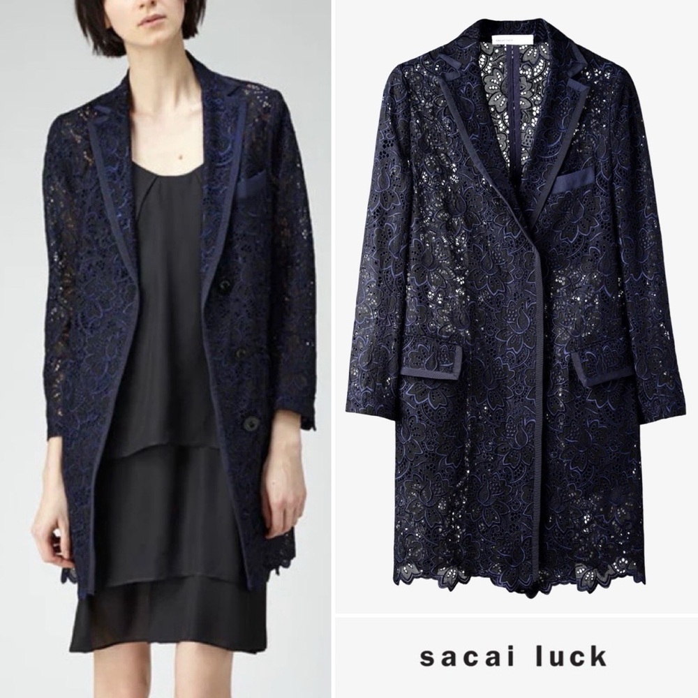 Sacai Luck Lace Jacket Black Navy Blue Small Medium 2-3 EUC